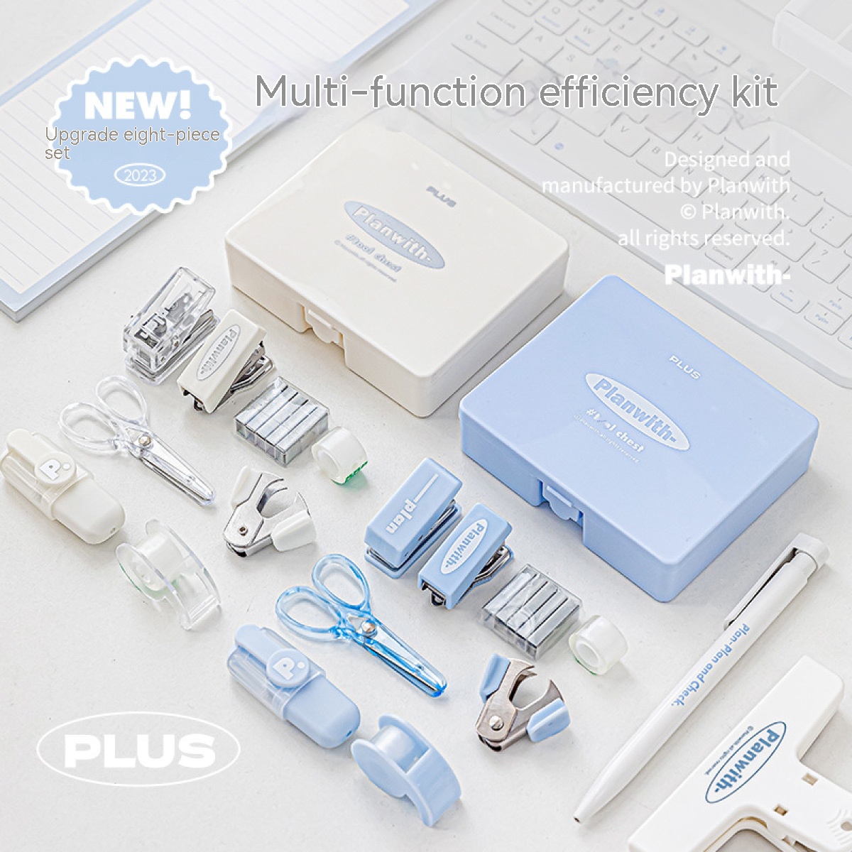 Office Technologies - Kawaii Briefpapier Set, Nietmachine, Schaar, Tape,